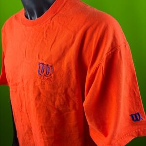 Vintage 90s Wilson T-Shirt Mens XL Orange Embroidered Logo Made in USA Cotton